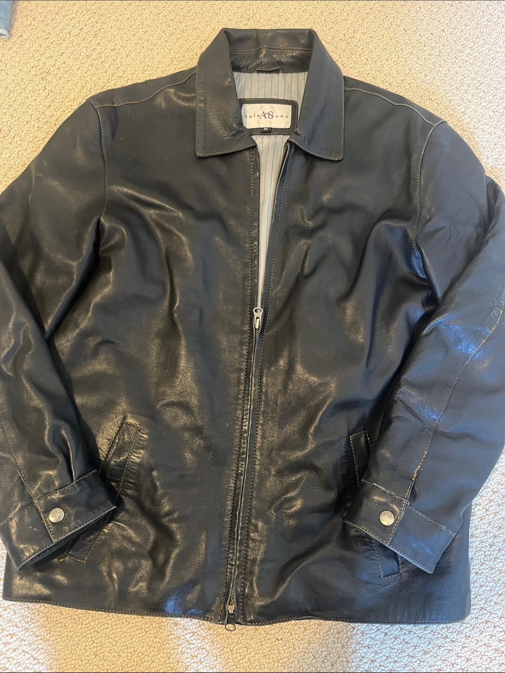 A&S Selections vintage black leather jacket bomber black medium